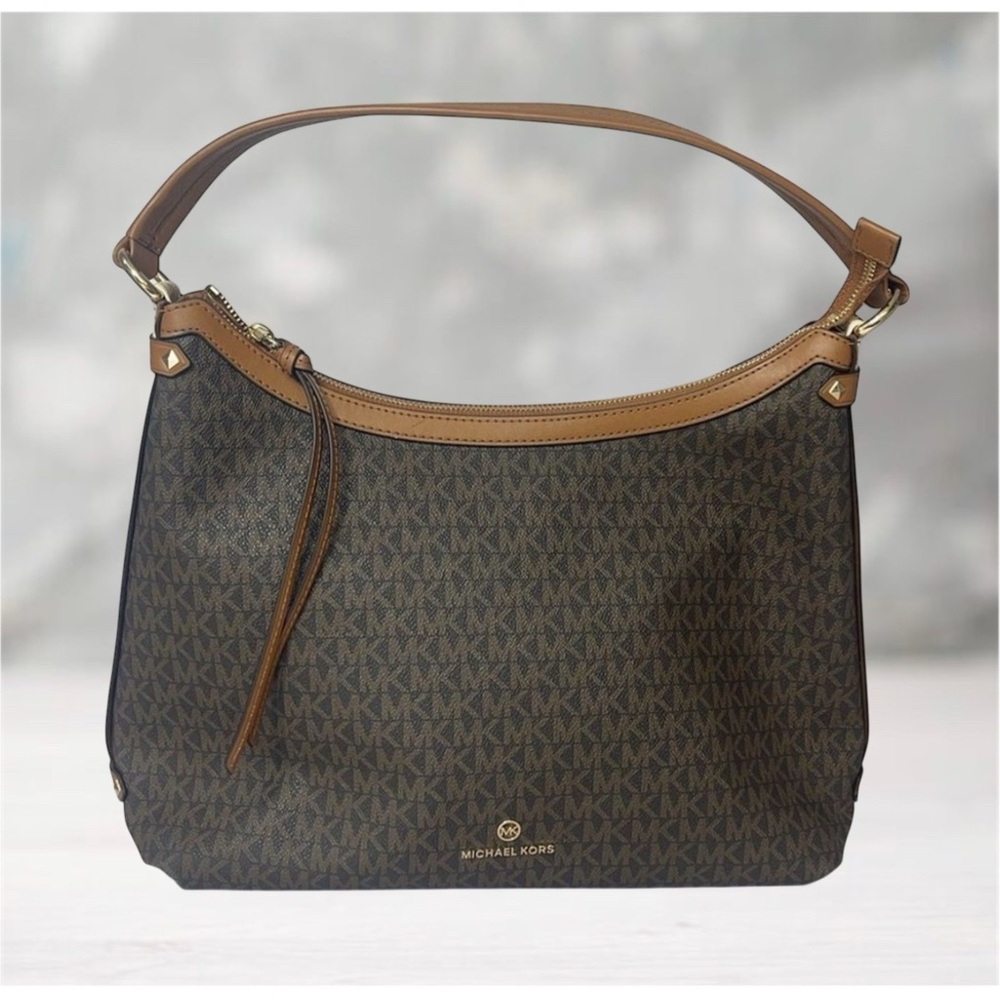 Michael Kors Maeve Signature Logo Hobo Shoulder Bag Brown